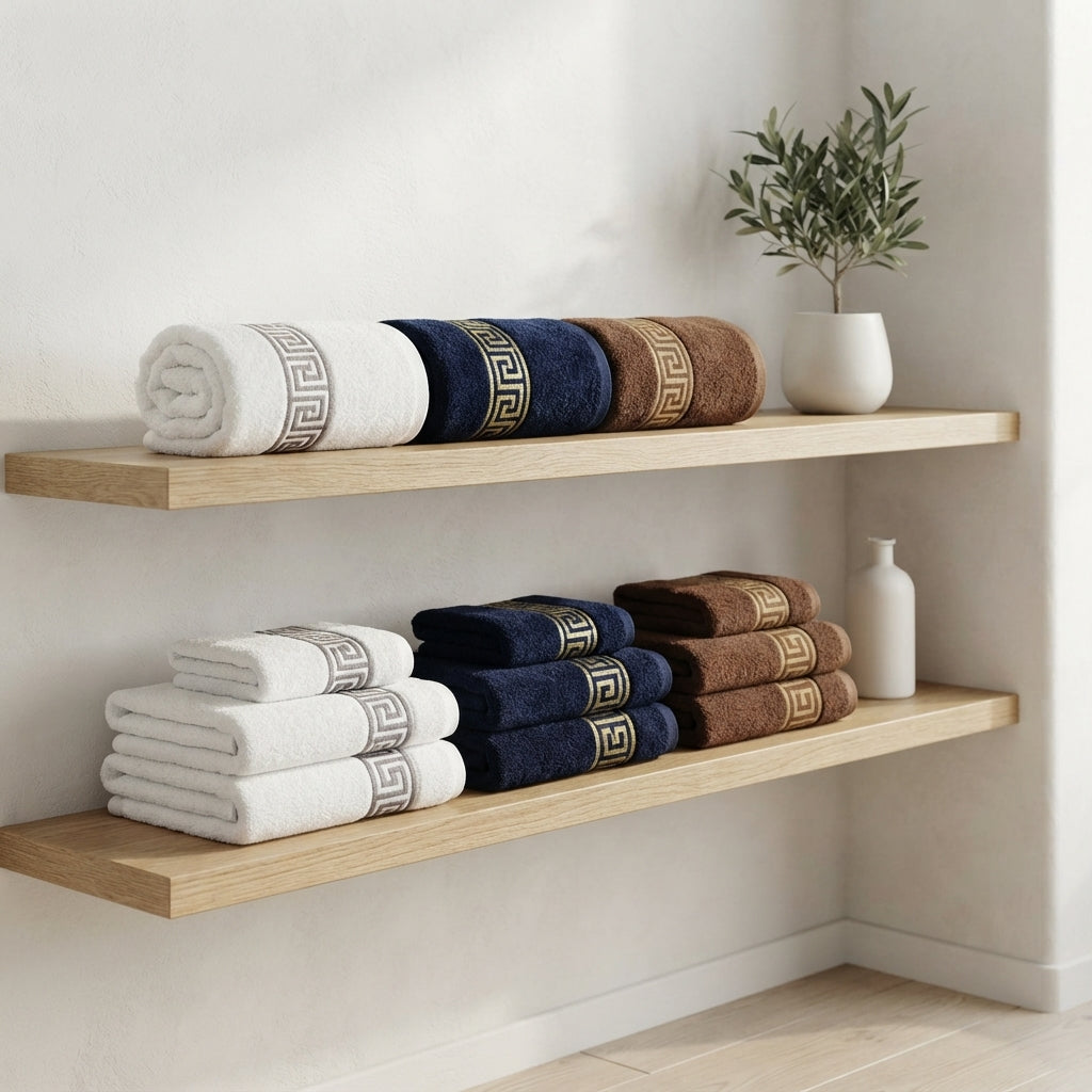 3 Piece Bath Towel Set - Cotton Greek Key Towels