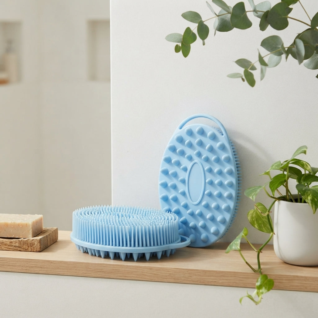 2-in-1 Silicone Body Scrubber - Double-Sided Exfoliating Shower Brush