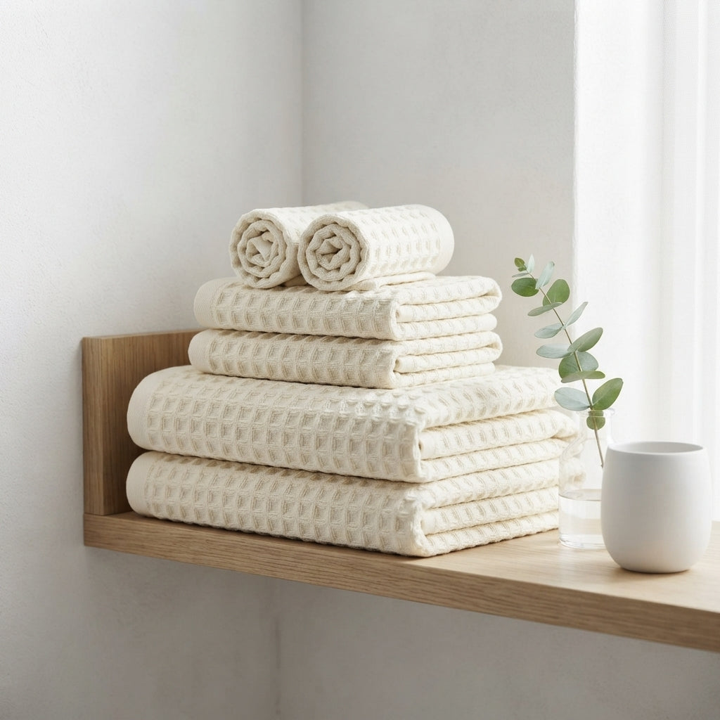Waffle Bath Towel Set - 6 Piece Cotton Quick Dry Spa Towels
