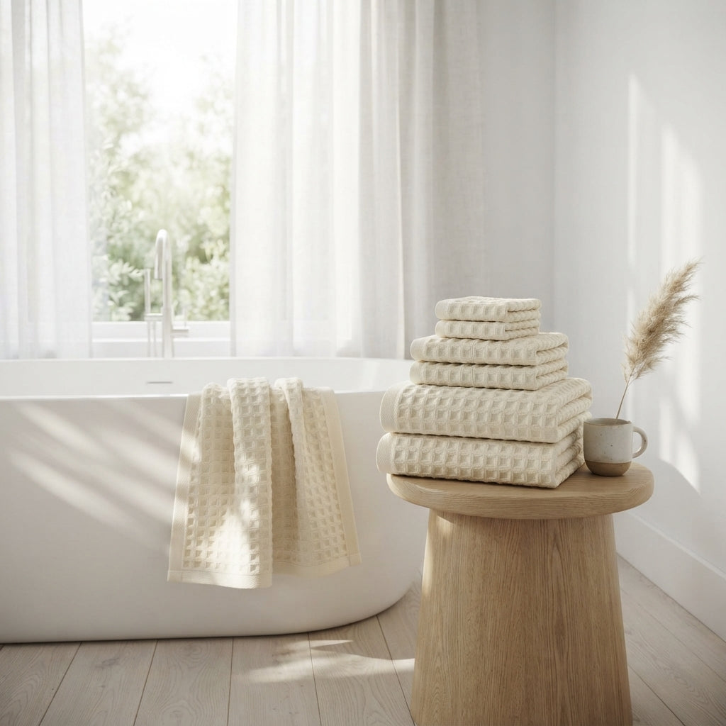 Waffle Bath Towel Set - 6 Piece Cotton Quick Dry Spa Towels