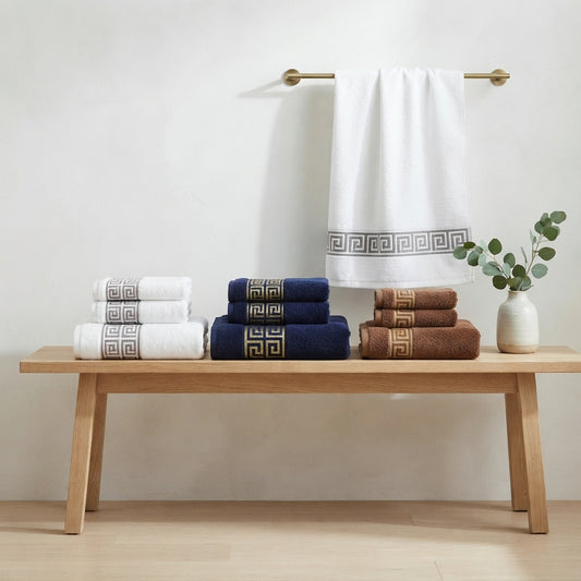 3 Piece Bath Towel Set - Cotton Greek Key Towels