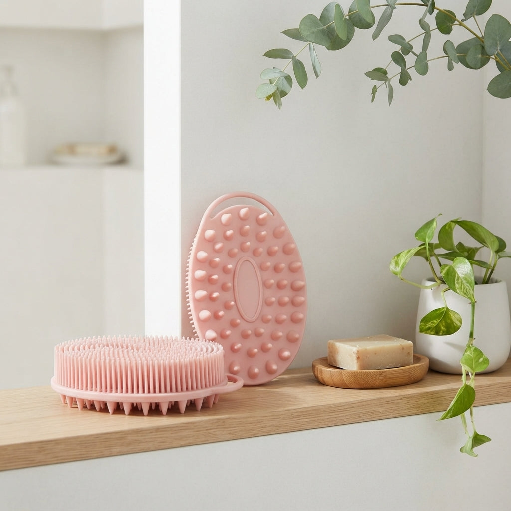 2-in-1 Silicone Body Scrubber - Double-Sided Exfoliating Shower Brush