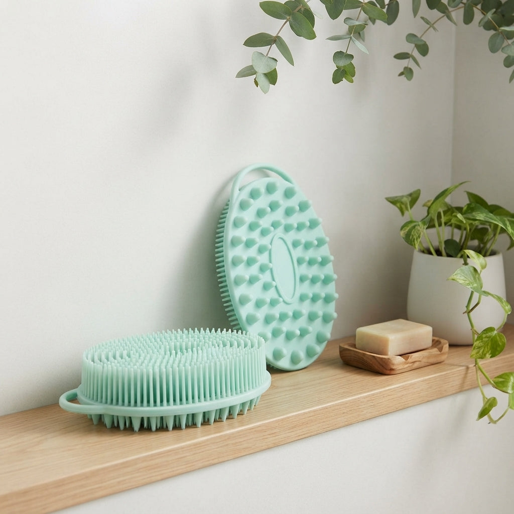 2-in-1 Silicone Body Scrubber - Double-Sided Exfoliating Shower Brush