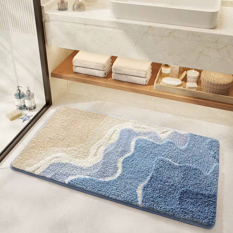 Seaside Bath Mat - Plush Absorbent Bathroom Rug, Ocean Wave Design